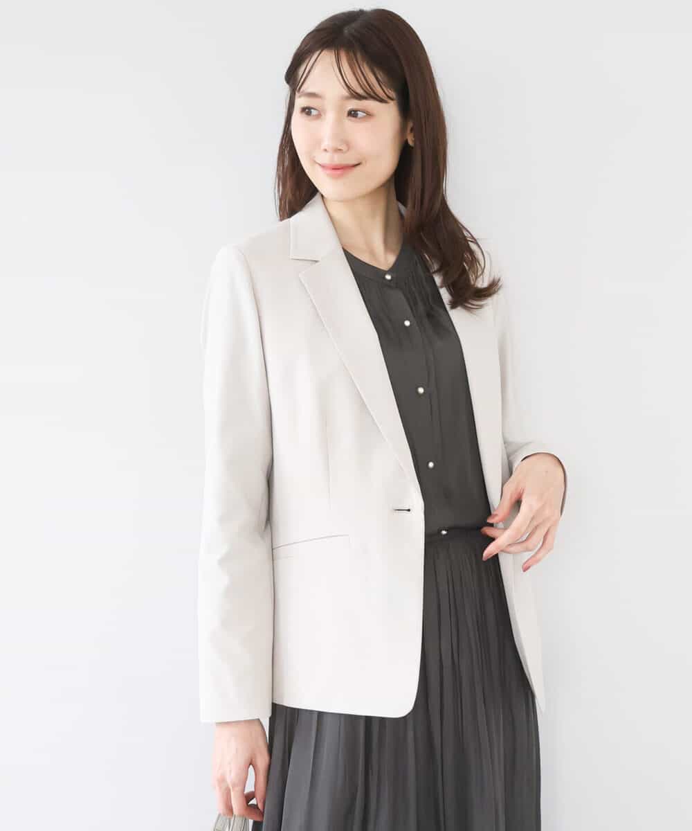 F1DGD34230 MK MICHEL KLEIN(小さいサイズ)(メゾン ドゥ サンク) 【小さいサイズ】ドライタッチストレッチ テーラードジャケット/イージーケア/洗濯機で洗える グレージュ