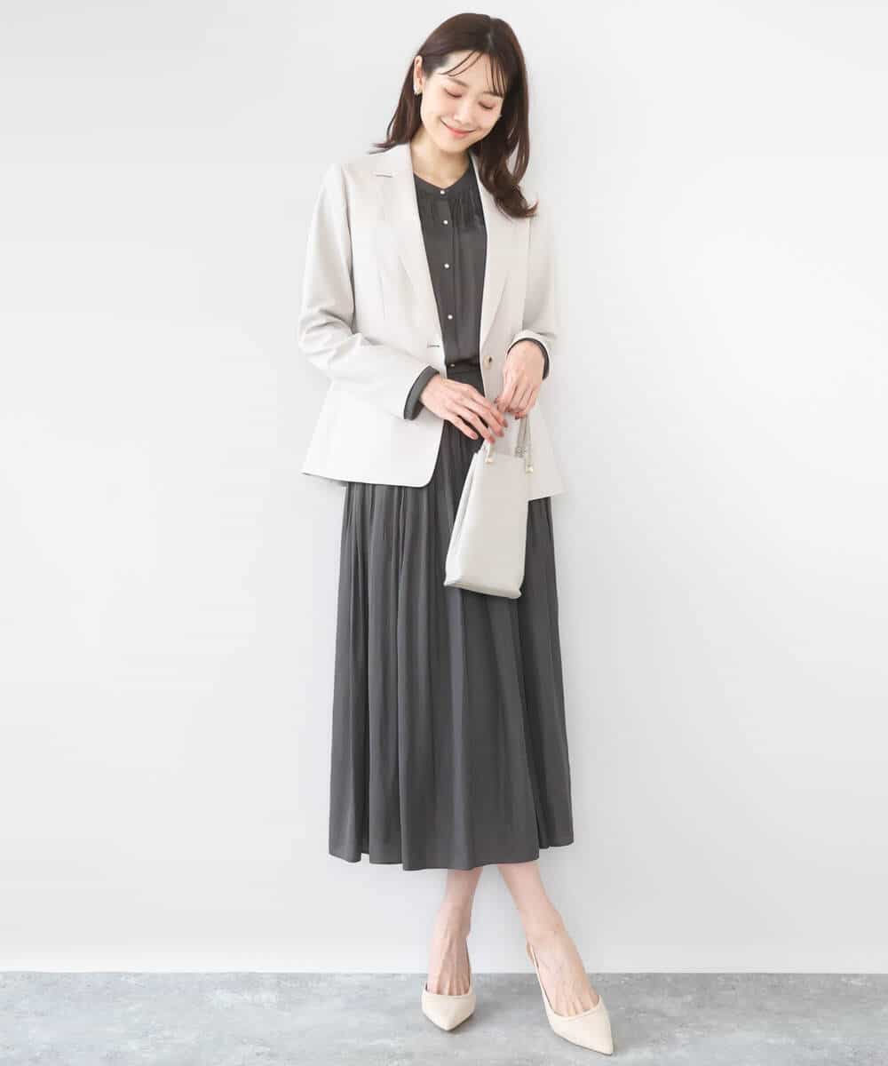 F1DGD34230 MK MICHEL KLEIN(小さいサイズ)(メゾン ドゥ サンク) 【小さいサイズ】ドライタッチストレッチ テーラードジャケット/イージーケア/洗濯機で洗える グレージュ