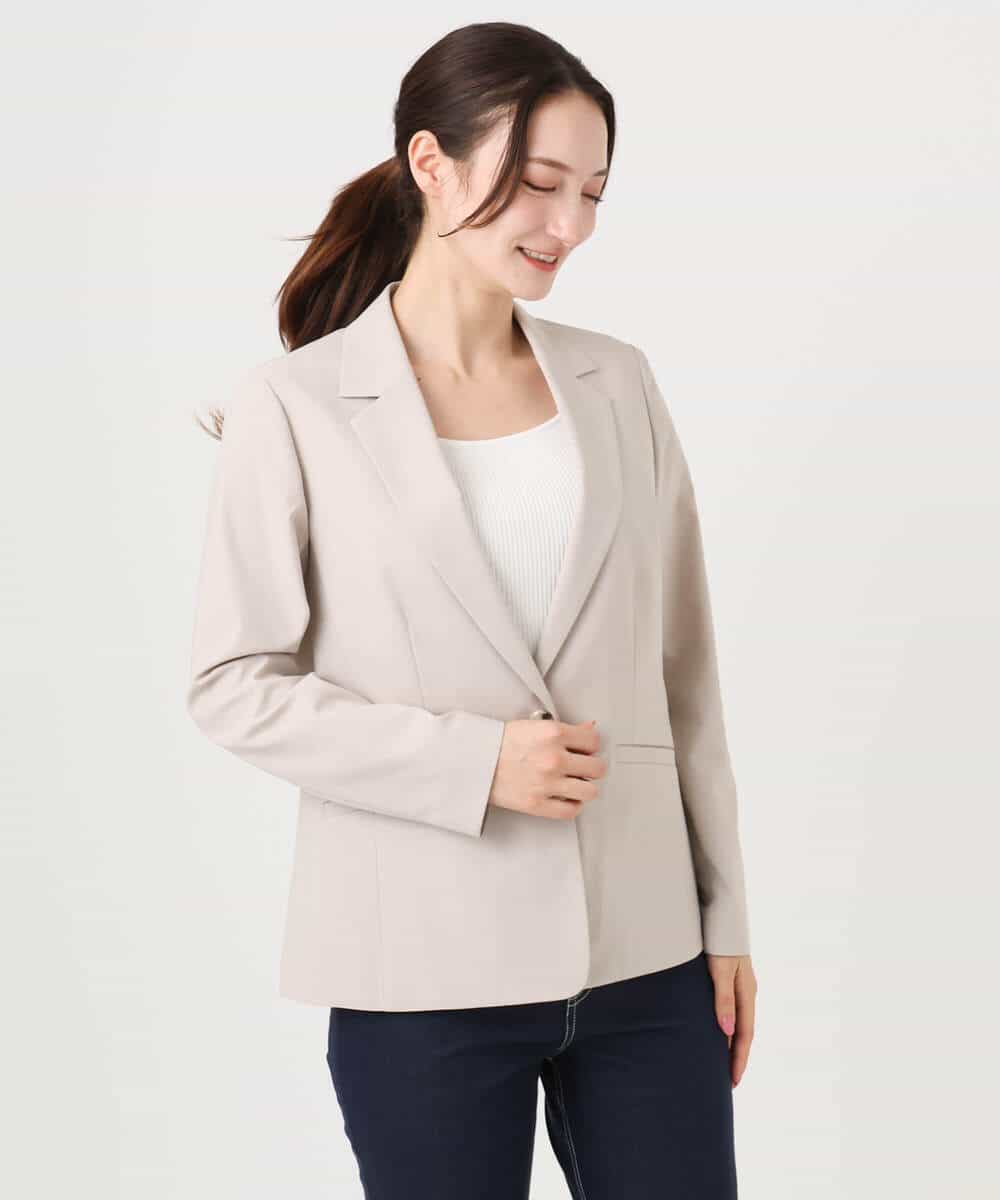 F1DGD34230 MK MICHEL KLEIN(小さいサイズ)(メゾン ドゥ サンク) 【小さいサイズ】ドライタッチストレッチ テーラードジャケット/イージーケア/洗濯機で洗える グレージュ