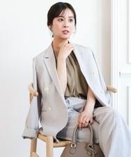 F1DGD46240 MK MICHEL KLEIN(小さいサイズ)(メゾン ドゥ サンク) 【小さいサイズ】バイオヴィンテージツイル ダブルブレストジャケット/接触冷感/UVカット/速乾/洗える グレージュ