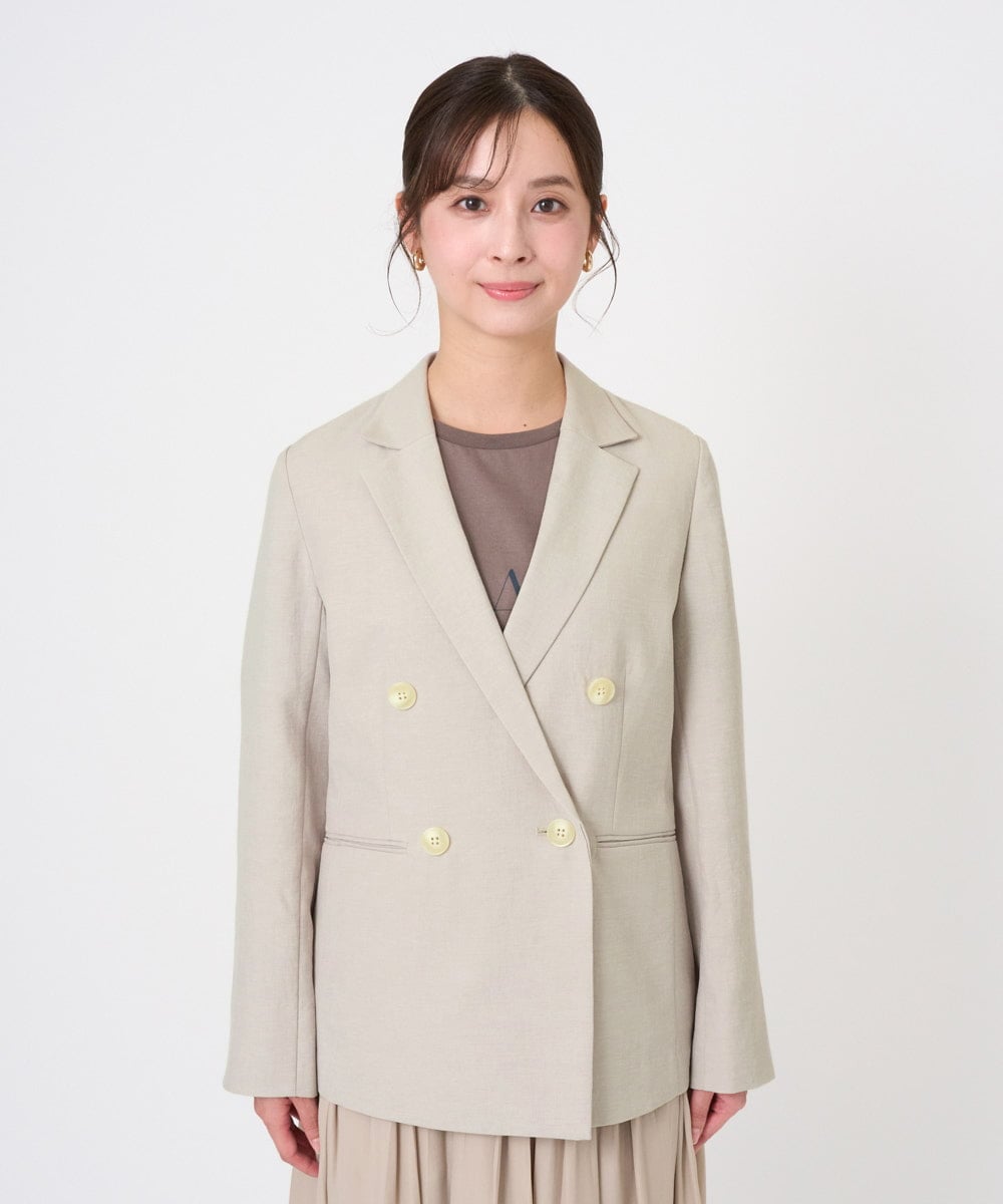 F1DGD46240 MK MICHEL KLEIN(小さいサイズ)(メゾン ドゥ サンク) 【小さいサイズ】バイオヴィンテージツイル ダブルブレストジャケット/接触冷感/UVカット/速乾/洗える グレージュ