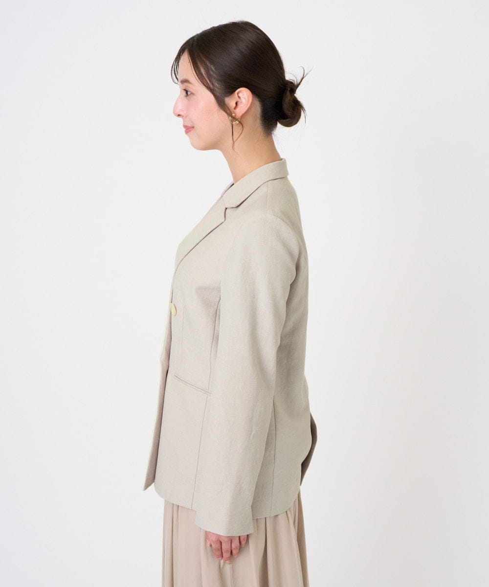 F1DGD46240 MK MICHEL KLEIN(小さいサイズ)(メゾン ドゥ サンク) 【小さいサイズ】バイオヴィンテージツイル ダブルブレストジャケット/接触冷感/UVカット/速乾/洗える グレージュ