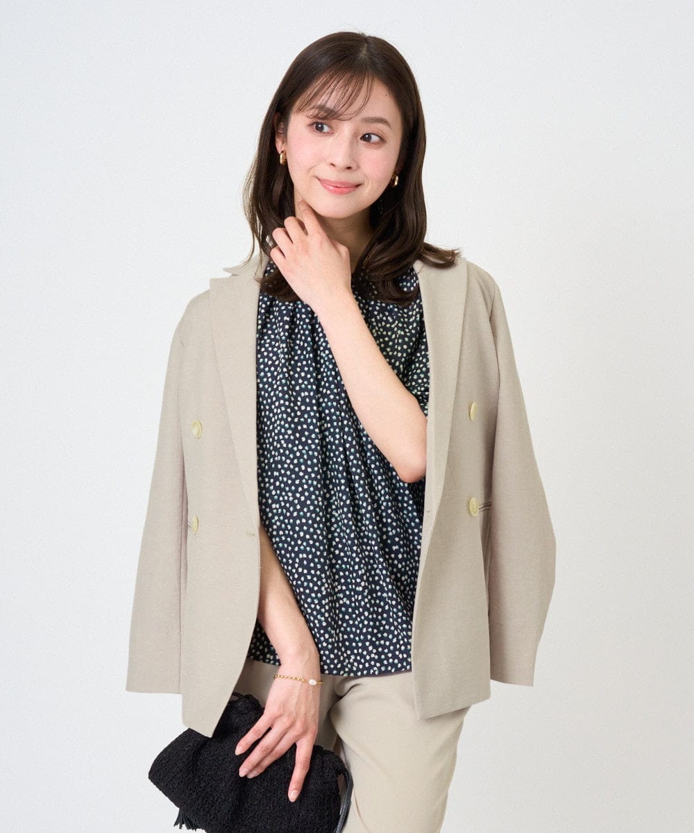 F1DGD46240 MK MICHEL KLEIN(小さいサイズ)(メゾン ドゥ サンク) 【小さいサイズ】バイオヴィンテージツイル ダブルブレストジャケット/接触冷感/UVカット/速乾/洗える グレージュ