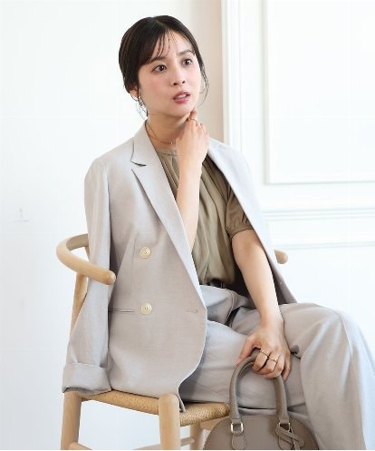 F1DGD46240 MK MICHEL KLEIN(小さいサイズ) 【小さいサイズ】バイオヴィンテージツイル ダブルブレストジャケット/接触冷感/UVカット/速乾/洗える