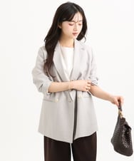 F1DGD46240 MK MICHEL KLEIN(小さいサイズ)(メゾン ドゥ サンク) 【小さいサイズ】バイオヴィンテージツイル ダブルブレストジャケット/接触冷感/UVカット/速乾/洗える グレージュ