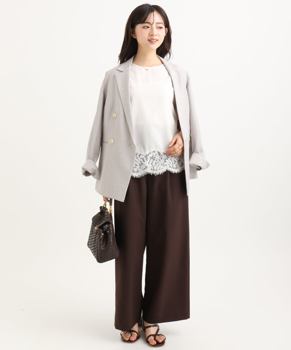 F1DGD46240 MK MICHEL KLEIN(小さいサイズ)(メゾン ドゥ サンク) 【小さいサイズ】バイオヴィンテージツイル ダブルブレストジャケット/接触冷感/UVカット/速乾/洗える グレージュ