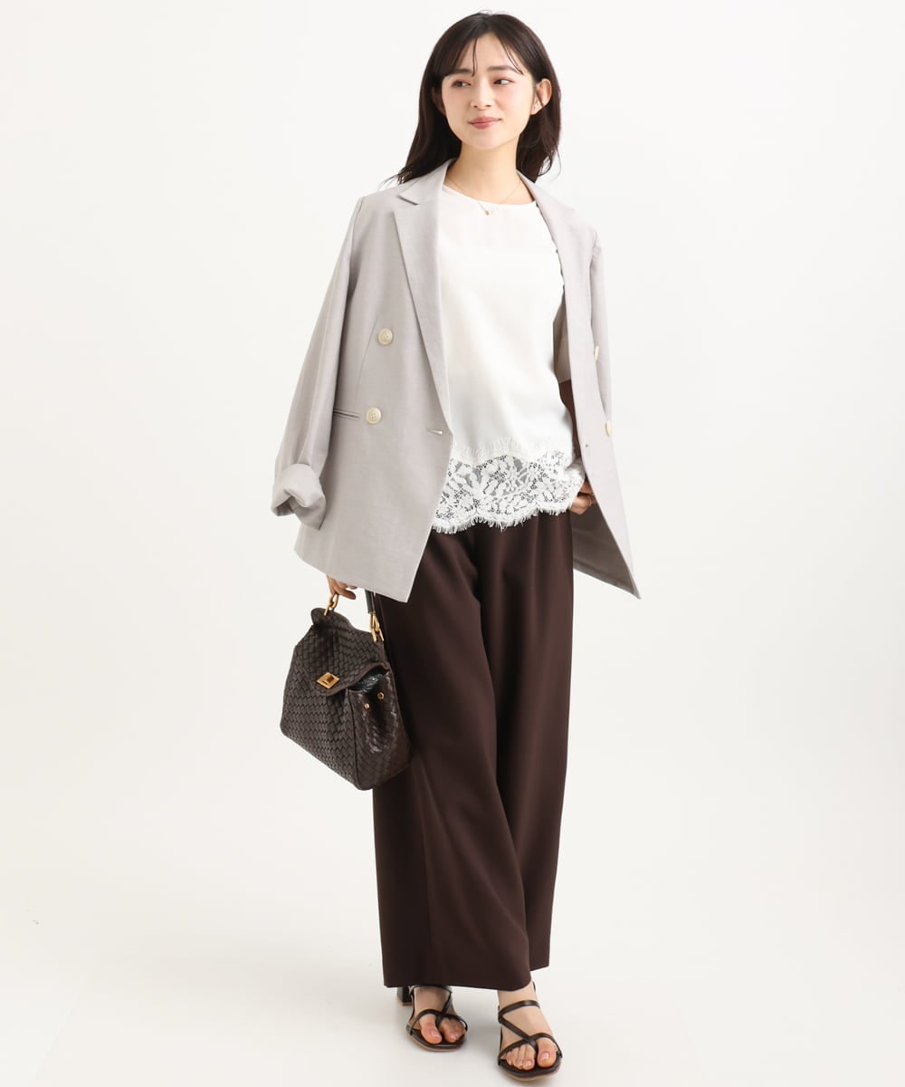 F1DGD46240 MK MICHEL KLEIN(小さいサイズ)(メゾン ドゥ サンク) 【小さいサイズ】バイオヴィンテージツイル ダブルブレストジャケット/接触冷感/UVカット/速乾/洗える グレージュ