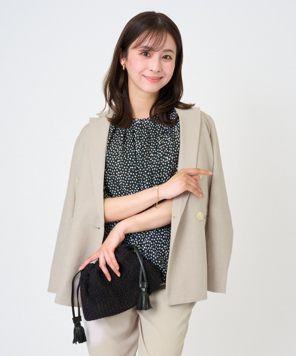 F1DGD46240 MK MICHEL KLEIN(小さいサイズ)(メゾン ドゥ サンク) 【小さいサイズ】バイオヴィンテージツイル ダブルブレストジャケット/接触冷感/UVカット/速乾/洗える グレージュ