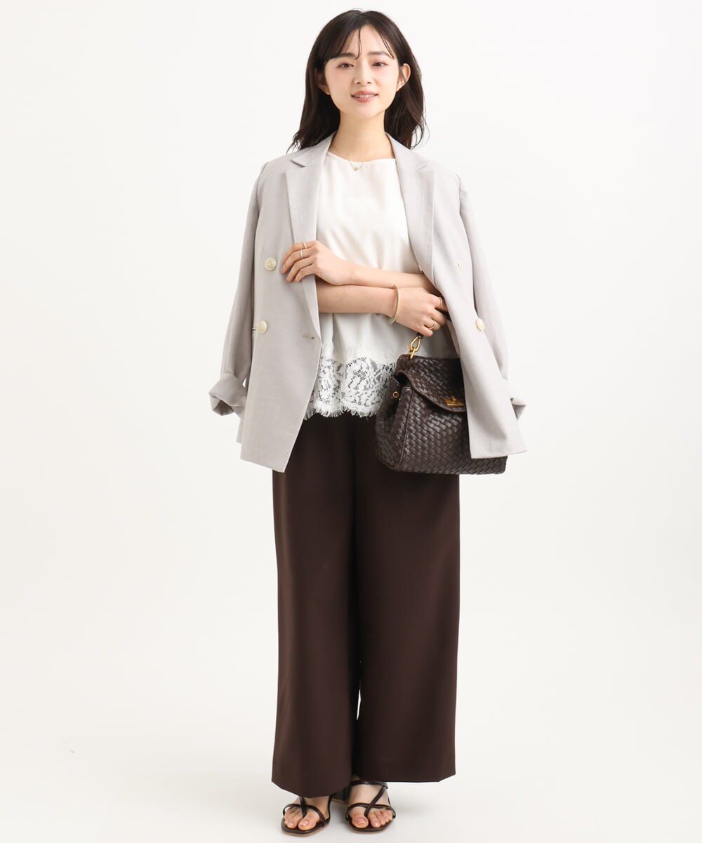 F1DGD46240 MK MICHEL KLEIN(小さいサイズ)(メゾン ドゥ サンク) 【小さいサイズ】バイオヴィンテージツイル ダブルブレストジャケット/接触冷感/UVカット/速乾/洗える グレージュ