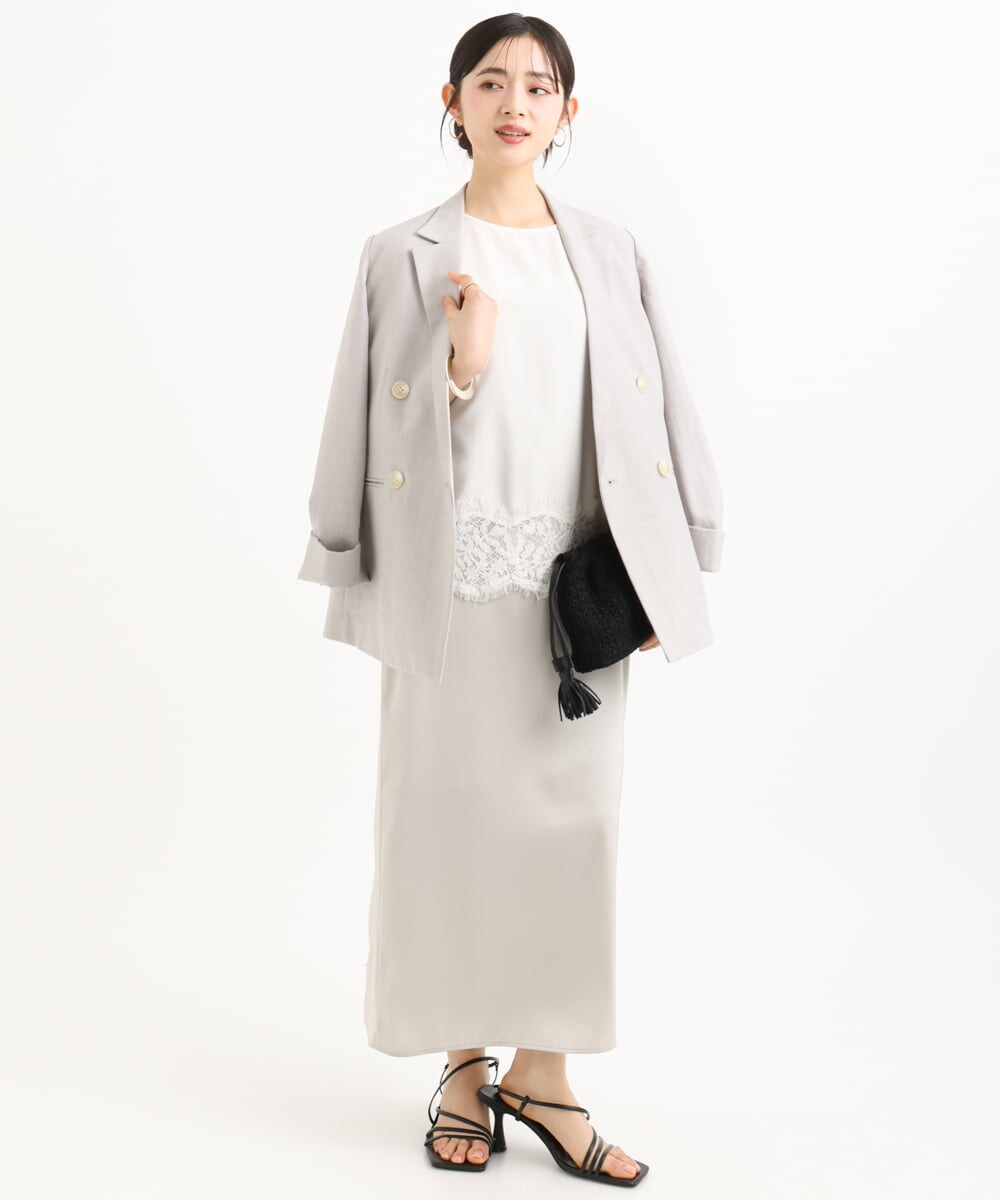 F1DGD46240 MK MICHEL KLEIN(小さいサイズ)(メゾン ドゥ サンク) 【小さいサイズ】バイオヴィンテージツイル ダブルブレストジャケット/接触冷感/UVカット/速乾/洗える グレージュ