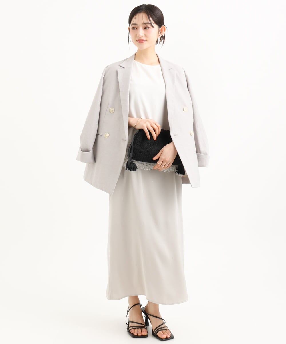 F1DGD46240 MK MICHEL KLEIN(小さいサイズ)(メゾン ドゥ サンク) 【小さいサイズ】バイオヴィンテージツイル ダブルブレストジャケット/接触冷感/UVカット/速乾/洗える グレージュ