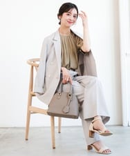 F1DGD46240 MK MICHEL KLEIN(小さいサイズ)(メゾン ドゥ サンク) 【小さいサイズ】バイオヴィンテージツイル ダブルブレストジャケット/接触冷感/UVカット/速乾/洗える グレージュ