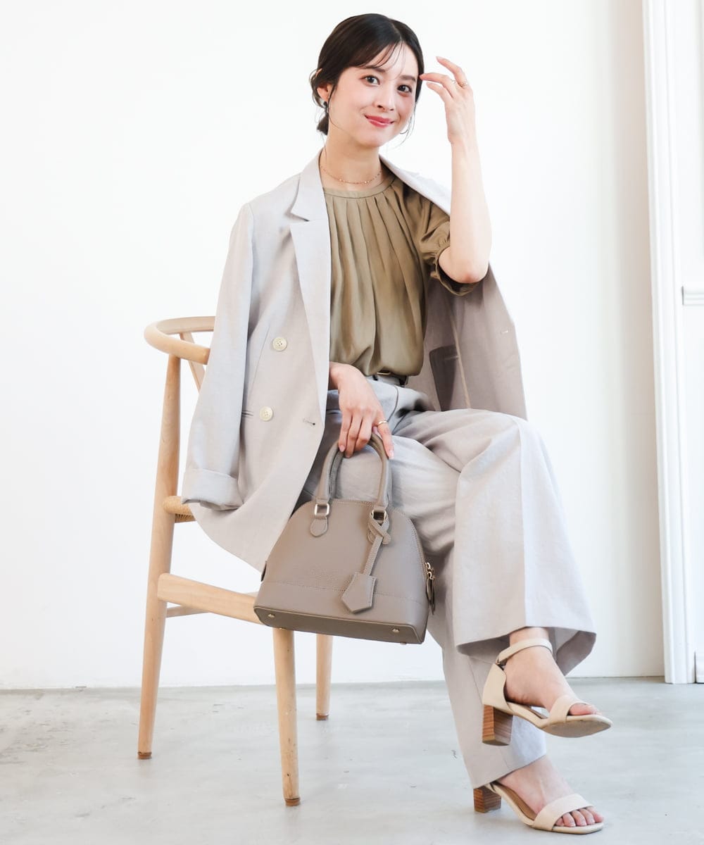 F1DGD46240 MK MICHEL KLEIN(小さいサイズ)(メゾン ドゥ サンク) 【小さいサイズ】バイオヴィンテージツイル ダブルブレストジャケット/接触冷感/UVカット/速乾/洗える グレージュ