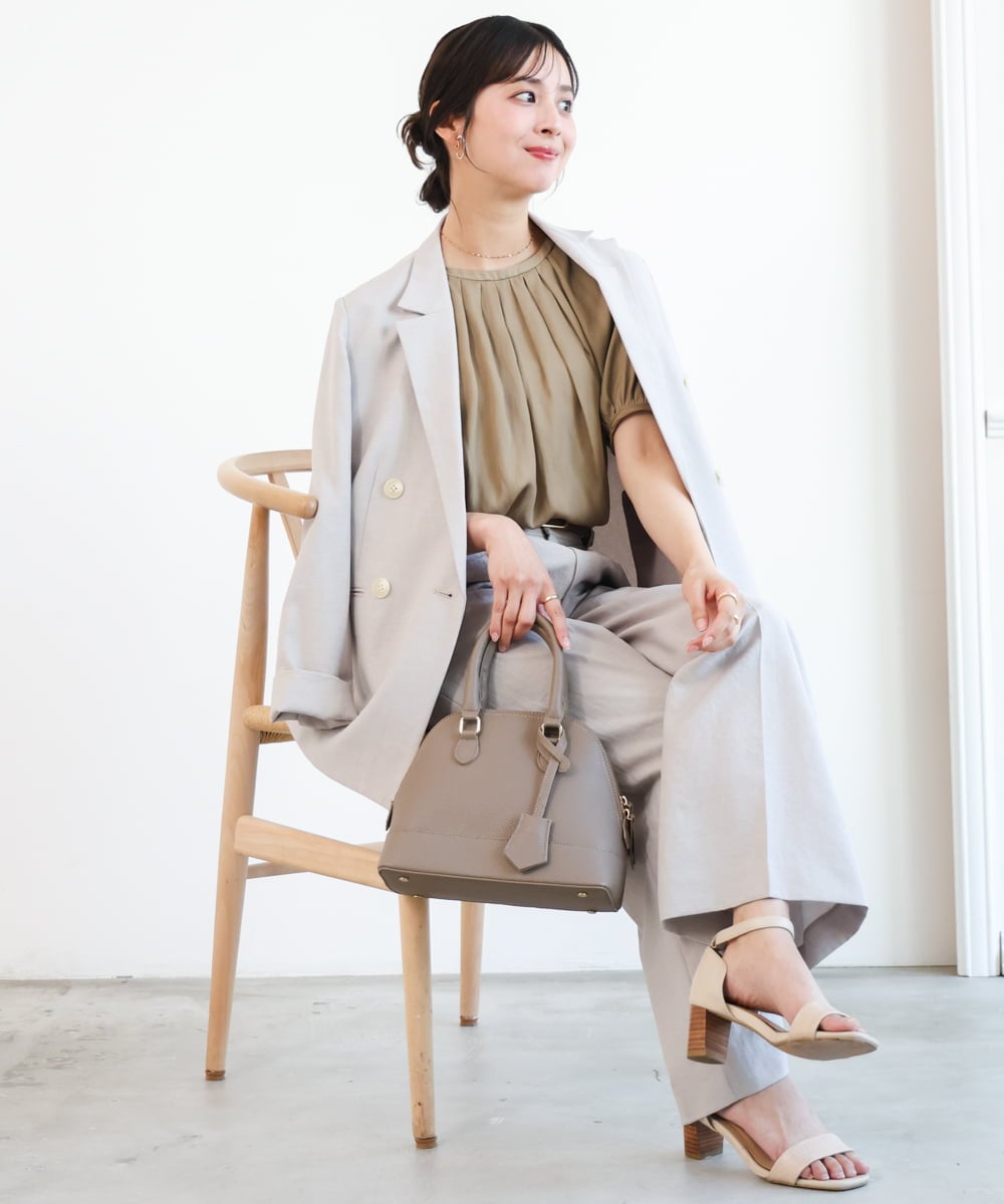 F1DGD46240 MK MICHEL KLEIN(小さいサイズ)(メゾン ドゥ サンク) 【小さいサイズ】バイオヴィンテージツイル ダブルブレストジャケット/接触冷感/UVカット/速乾/洗える グレージュ