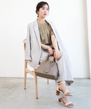 F1DGD46240 MK MICHEL KLEIN(小さいサイズ)(メゾン ドゥ サンク) 【小さいサイズ】バイオヴィンテージツイル ダブルブレストジャケット/接触冷感/UVカット/速乾/洗える グレージュ