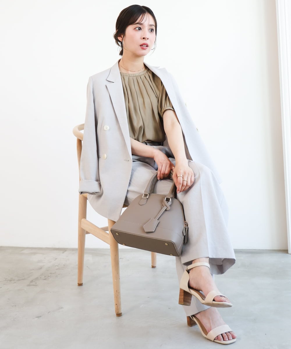 F1DGD46240 MK MICHEL KLEIN(小さいサイズ)(メゾン ドゥ サンク) 【小さいサイズ】バイオヴィンテージツイル ダブルブレストジャケット/接触冷感/UVカット/速乾/洗える グレージュ