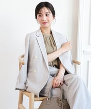F1DGD46240 MK MICHEL KLEIN(小さいサイズ)(メゾン ドゥ サンク) 【小さいサイズ】バイオヴィンテージツイル ダブルブレストジャケット/接触冷感/UVカット/速乾/洗える グレージュ