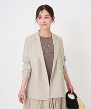 F1DGD46240 MK MICHEL KLEIN(小さいサイズ)(メゾン ドゥ サンク) 【小さいサイズ】バイオヴィンテージツイル ダブルブレストジャケット/接触冷感/UVカット/速乾/洗える グレージュ