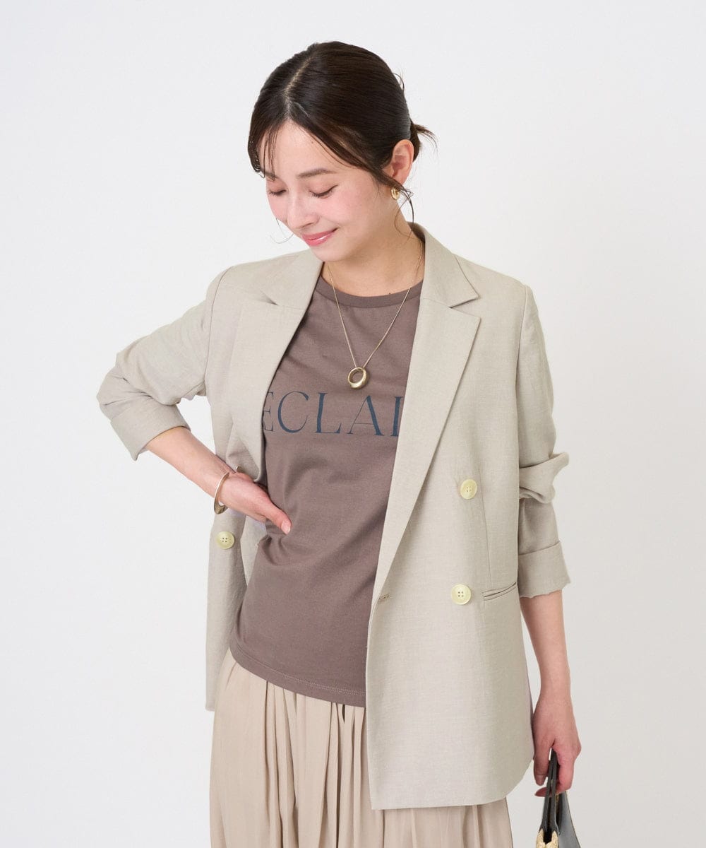 F1DGD46240 MK MICHEL KLEIN(小さいサイズ)(メゾン ドゥ サンク) 【小さいサイズ】バイオヴィンテージツイル ダブルブレストジャケット/接触冷感/UVカット/速乾/洗える グレージュ