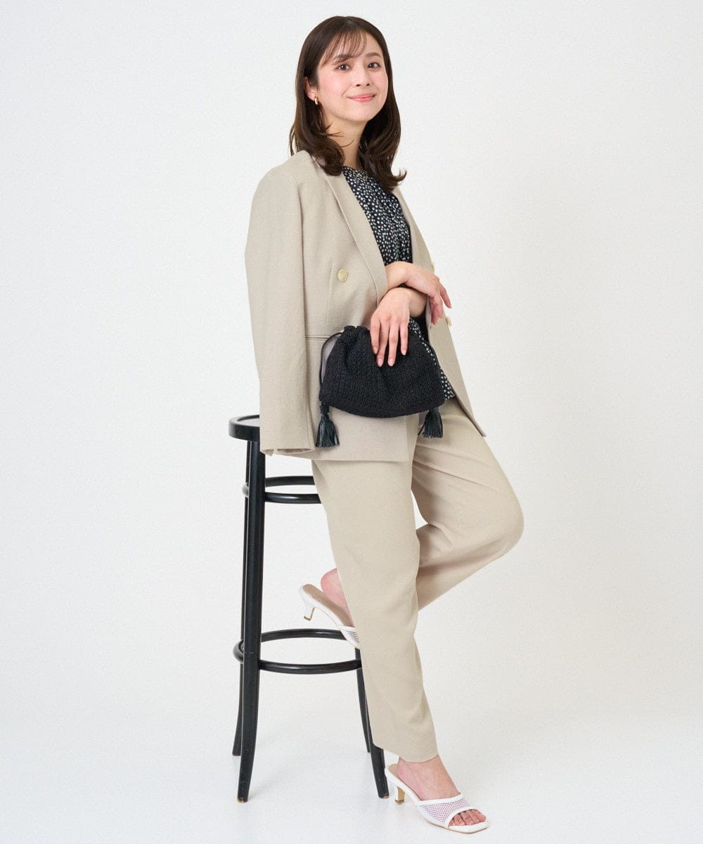 F1DGD46240 MK MICHEL KLEIN(小さいサイズ)(メゾン ドゥ サンク) 【小さいサイズ】バイオヴィンテージツイル ダブルブレストジャケット/接触冷感/UVカット/速乾/洗える グレージュ