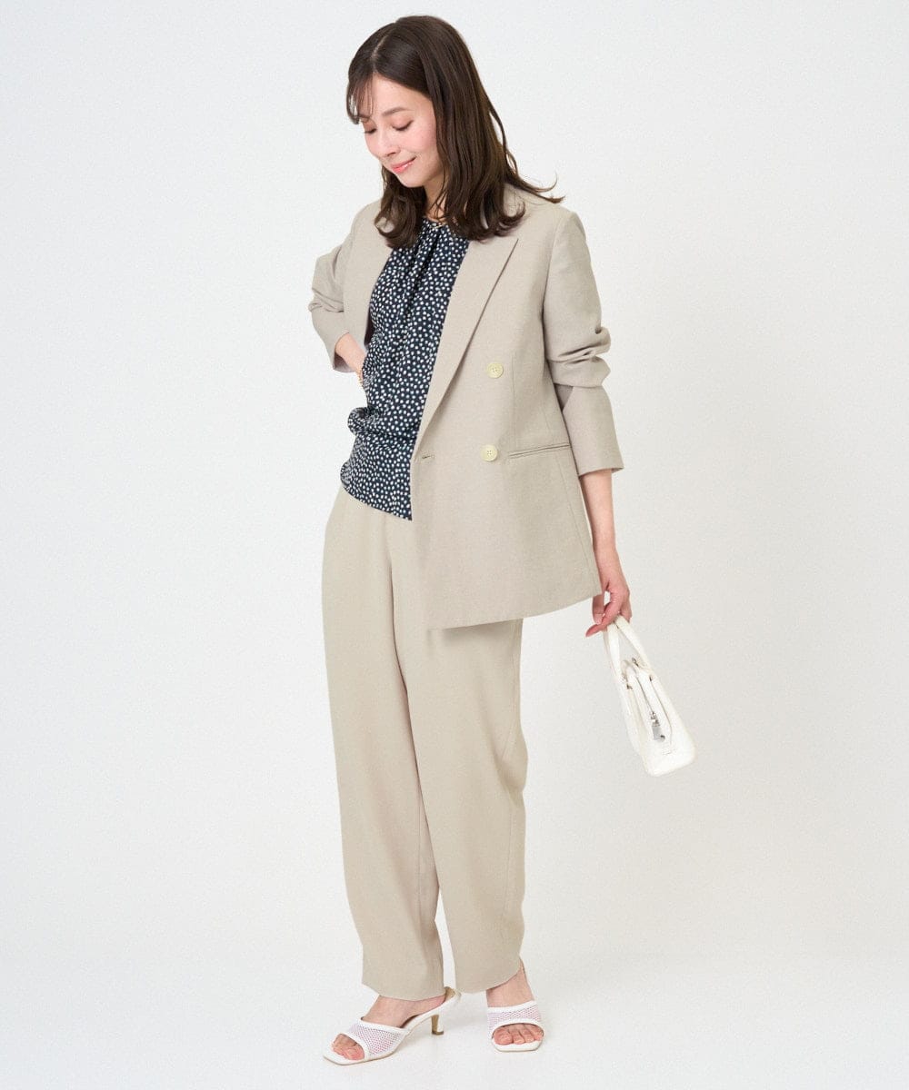 F1DGD46240 MK MICHEL KLEIN(小さいサイズ)(メゾン ドゥ サンク) 【小さいサイズ】バイオヴィンテージツイル ダブルブレストジャケット/接触冷感/UVカット/速乾/洗える グレージュ