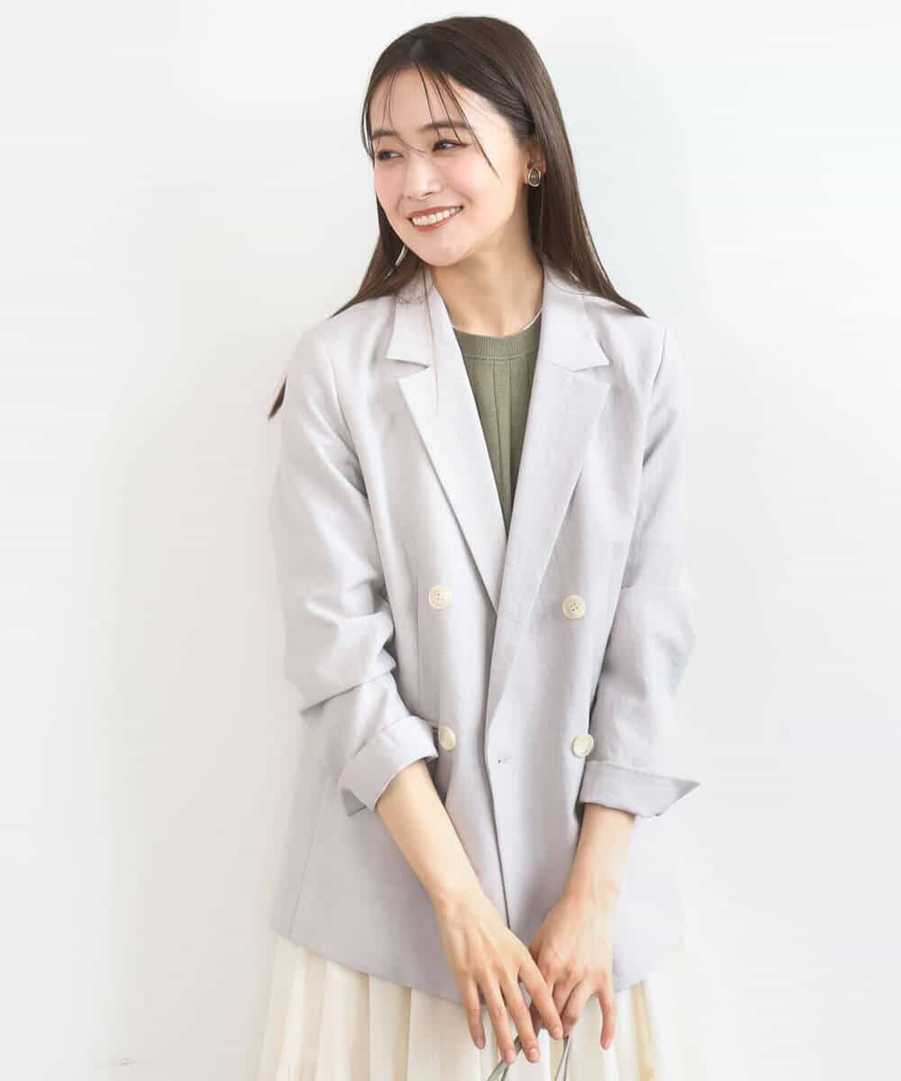 F1DGD46240 MK MICHEL KLEIN(小さいサイズ)(メゾン ドゥ サンク) 【小さいサイズ】バイオヴィンテージツイル ダブルブレストジャケット/接触冷感/UVカット/速乾/洗える グレージュ