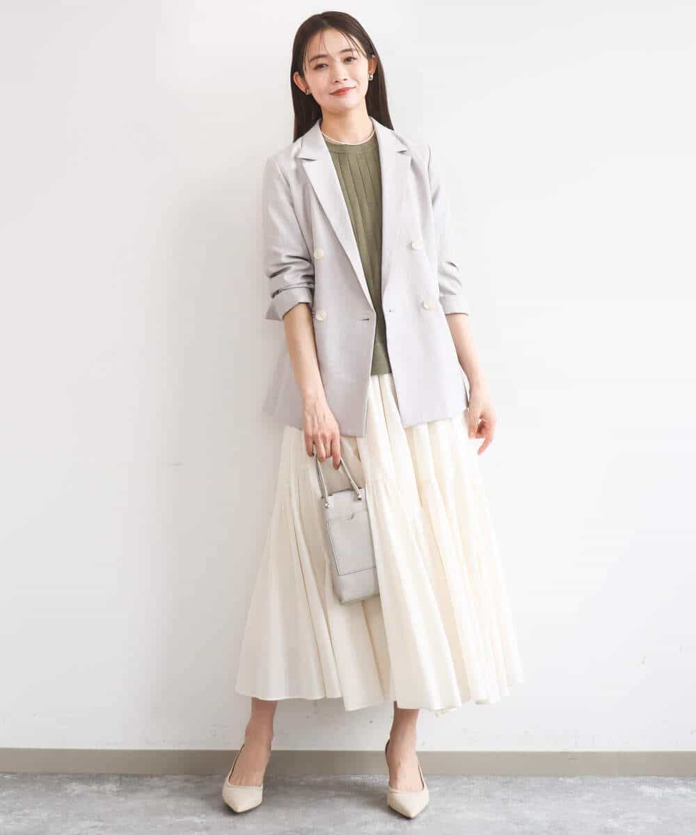 F1DGD46240 MK MICHEL KLEIN(小さいサイズ)(メゾン ドゥ サンク) 【小さいサイズ】バイオヴィンテージツイル ダブルブレストジャケット/接触冷感/UVカット/速乾/洗える グレージュ