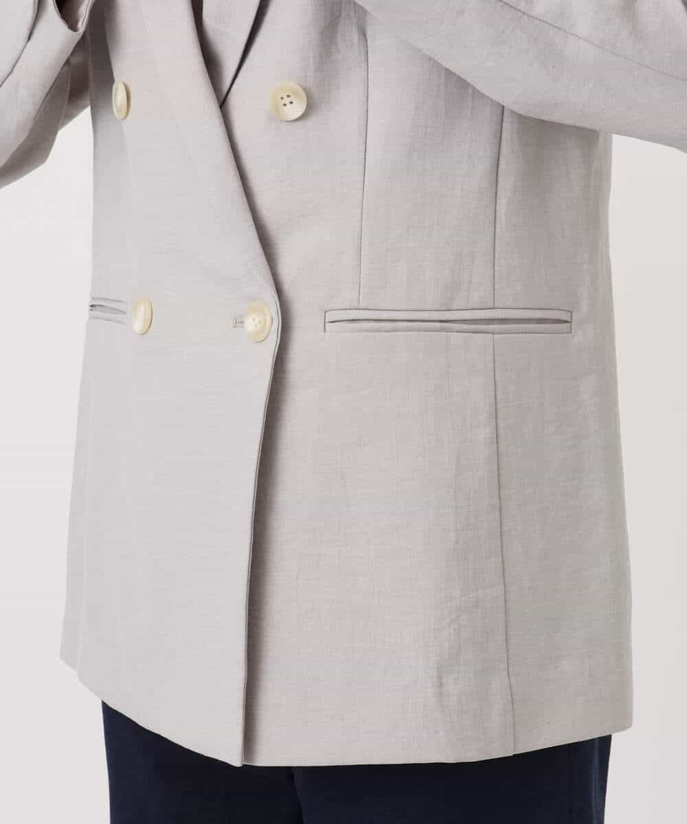 F1DGD46240 MK MICHEL KLEIN(小さいサイズ)(メゾン ドゥ サンク) 【小さいサイズ】バイオヴィンテージツイル ダブルブレストジャケット/接触冷感/UVカット/速乾/洗える グレージュ