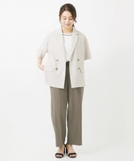 F1DGV50190 MK MICHEL KLEIN(小さいサイズ)(メゾン ドゥ サンク) 【小さいサイズ】Reflaxハーフスリーブダブルブレストジャケット/セットアップ対応/洗える ベージュ