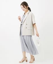 F1DGV50190 MK MICHEL KLEIN(小さいサイズ)(メゾン ドゥ サンク) 【小さいサイズ】Reflaxハーフスリーブダブルブレストジャケット/セットアップ対応/洗える ベージュ