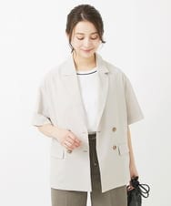 F1DGV50190 MK MICHEL KLEIN(小さいサイズ)(メゾン ドゥ サンク) 【小さいサイズ】Reflaxハーフスリーブダブルブレストジャケット/セットアップ対応/洗える ベージュ