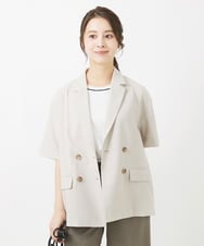 F1DGV50190 MK MICHEL KLEIN(小さいサイズ)(メゾン ドゥ サンク) 【小さいサイズ】Reflaxハーフスリーブダブルブレストジャケット/セットアップ対応/洗える ベージュ