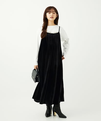 F1EAD31200  【小さいサイズ】スノーベロア ショルダーストラップワンピース/洗える