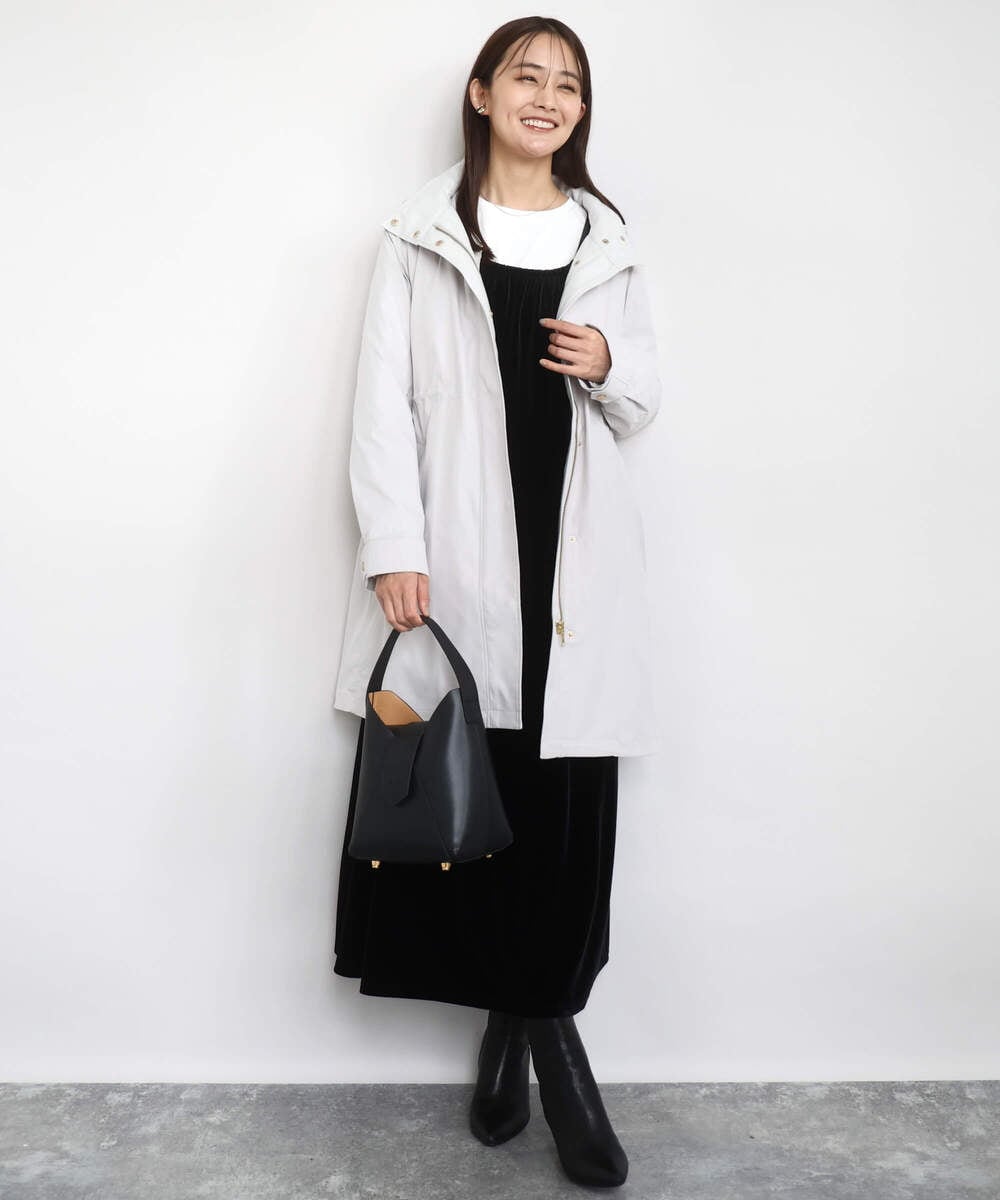 F1EAD31200 MK MICHEL KLEIN(小さいサイズ)(メゾン ドゥ サンク) 【小さいサイズ】スノーベロア ショルダーストラップワンピース/洗える ブラック