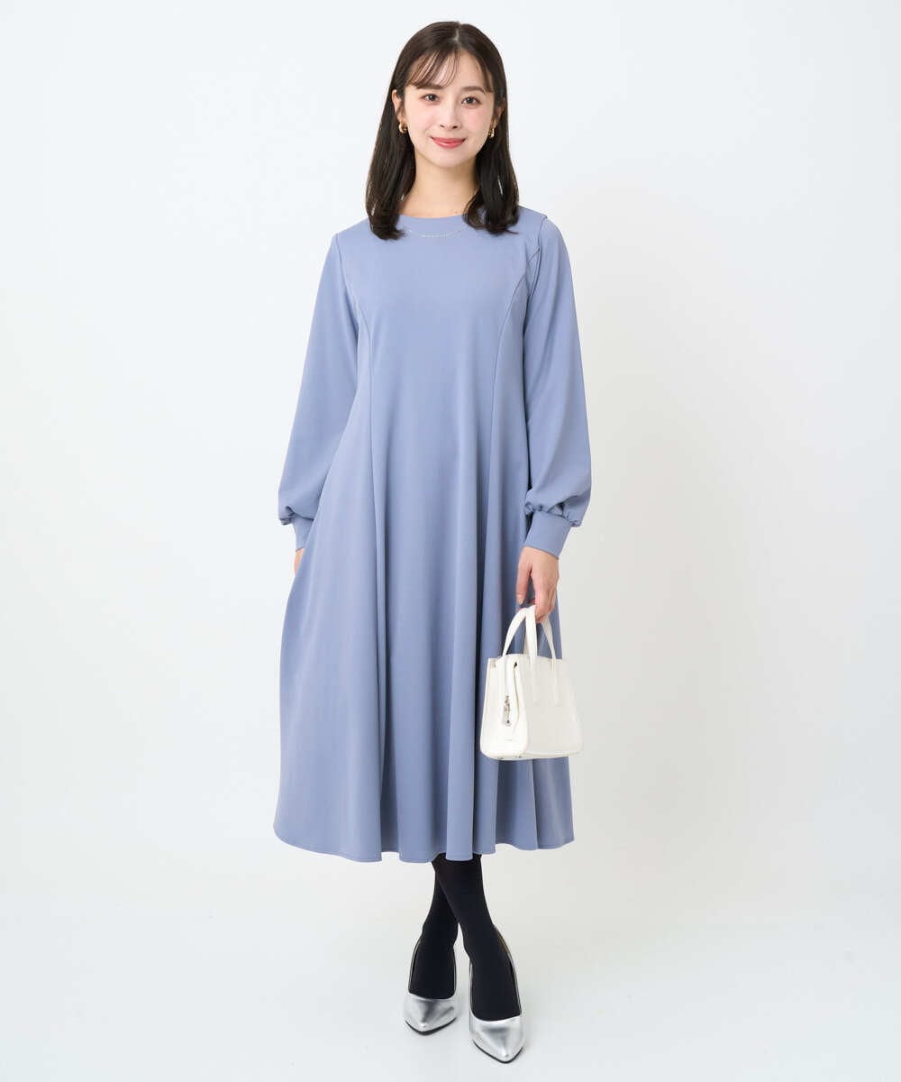 F1EAD40200 MK MICHEL KLEIN(小さいサイズ)(メゾン ドゥ サンク) 【小さいサイズ】ツイルジャージーワンピース/洗える グレイッシュブルー