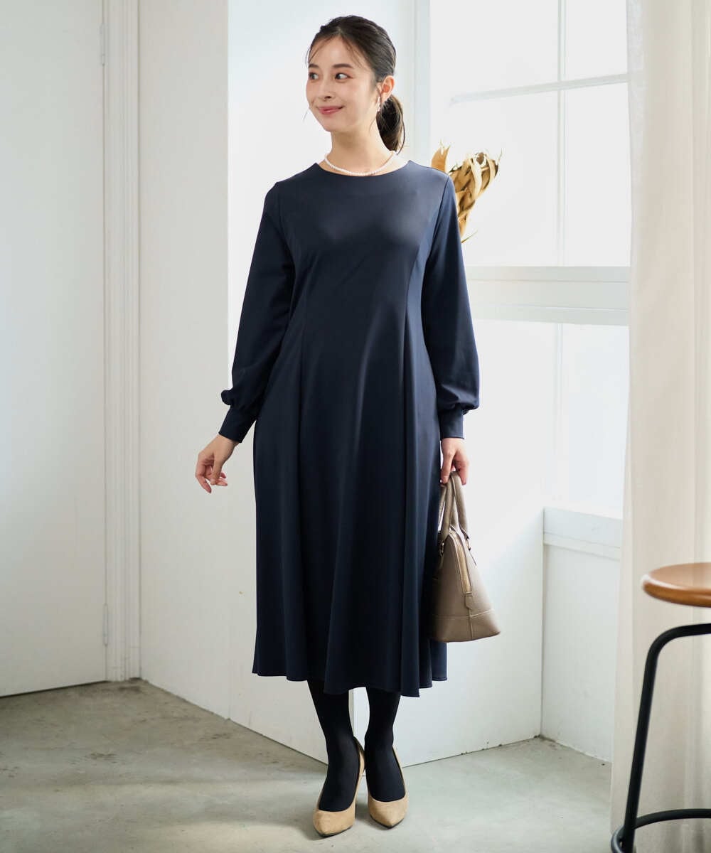 F1EAD40200 MK MICHEL KLEIN(小さいサイズ)(メゾン ドゥ サンク) 【小さいサイズ】ツイルジャージーワンピース/洗える グレイッシュブルー