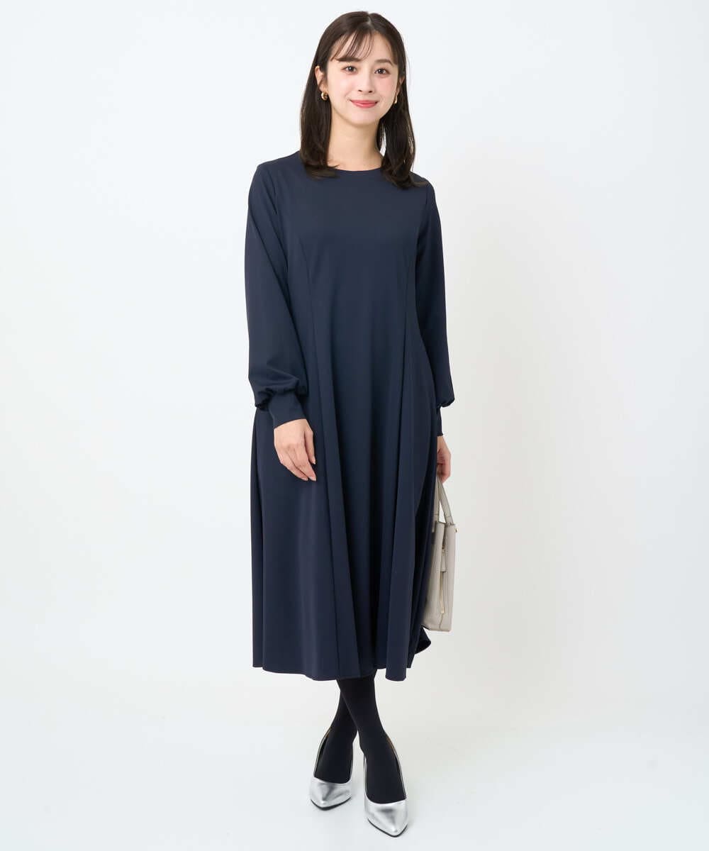 F1EAD40200 MK MICHEL KLEIN(小さいサイズ)(メゾン ドゥ サンク) 【小さいサイズ】ツイルジャージーワンピース/洗える グレイッシュブルー