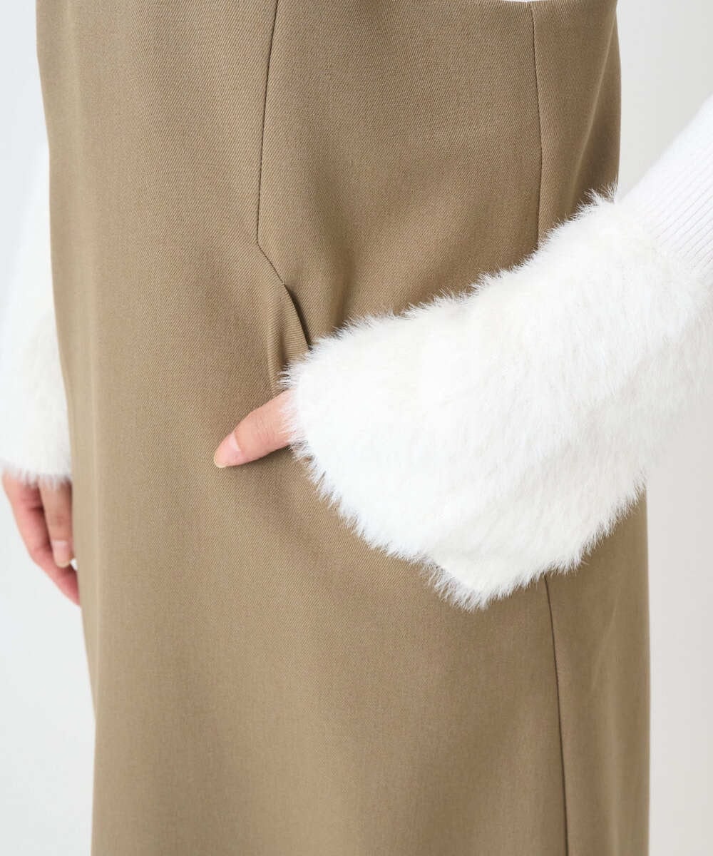 F1EAD41200 MK MICHEL KLEIN(小さいサイズ)(メゾン ドゥ サンク) 【小さいサイズ】ウールライクVネックジャンパースカート/洗える ベージュ