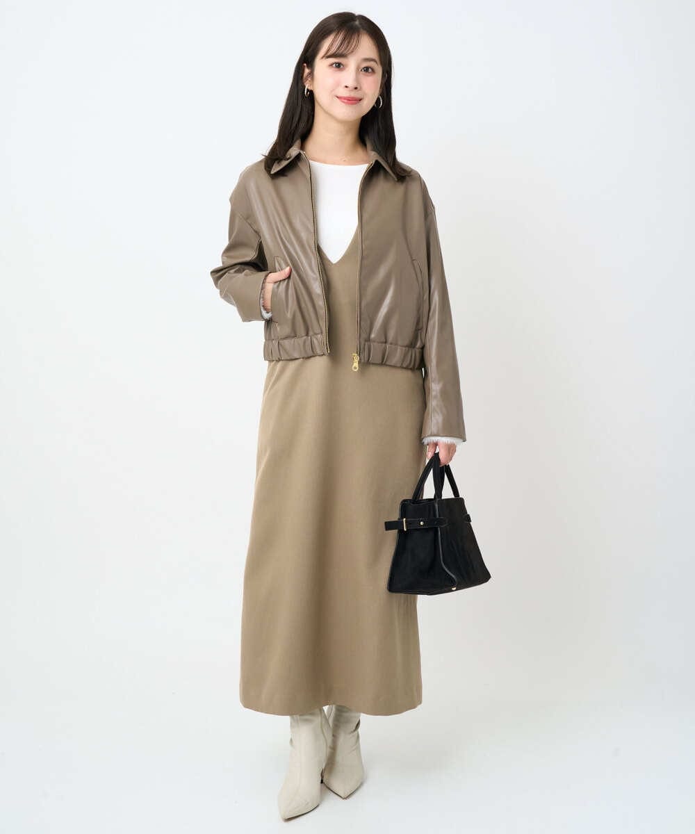 F1EAD41200 MK MICHEL KLEIN(小さいサイズ)(メゾン ドゥ サンク) 【小さいサイズ】ウールライクVネックジャンパースカート/洗える ベージュ