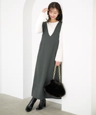 F1EAD41200 MK MICHEL KLEIN(小さいサイズ)(メゾン ドゥ サンク) 【小さいサイズ】ウールライクVネックジャンパースカート/洗える ベージュ