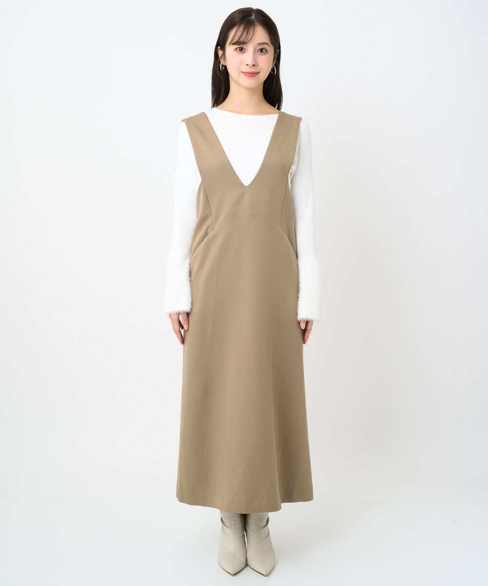 小さいサイズ】ウールライクVネックジャンパースカート/洗える