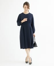 F1EAV48210 MK MICHEL KLEIN(小さいサイズ)(メゾン ドゥ サンク) 【小さいサイズ】ダブルクロスウエストタックワンピース/洗える ネイビー