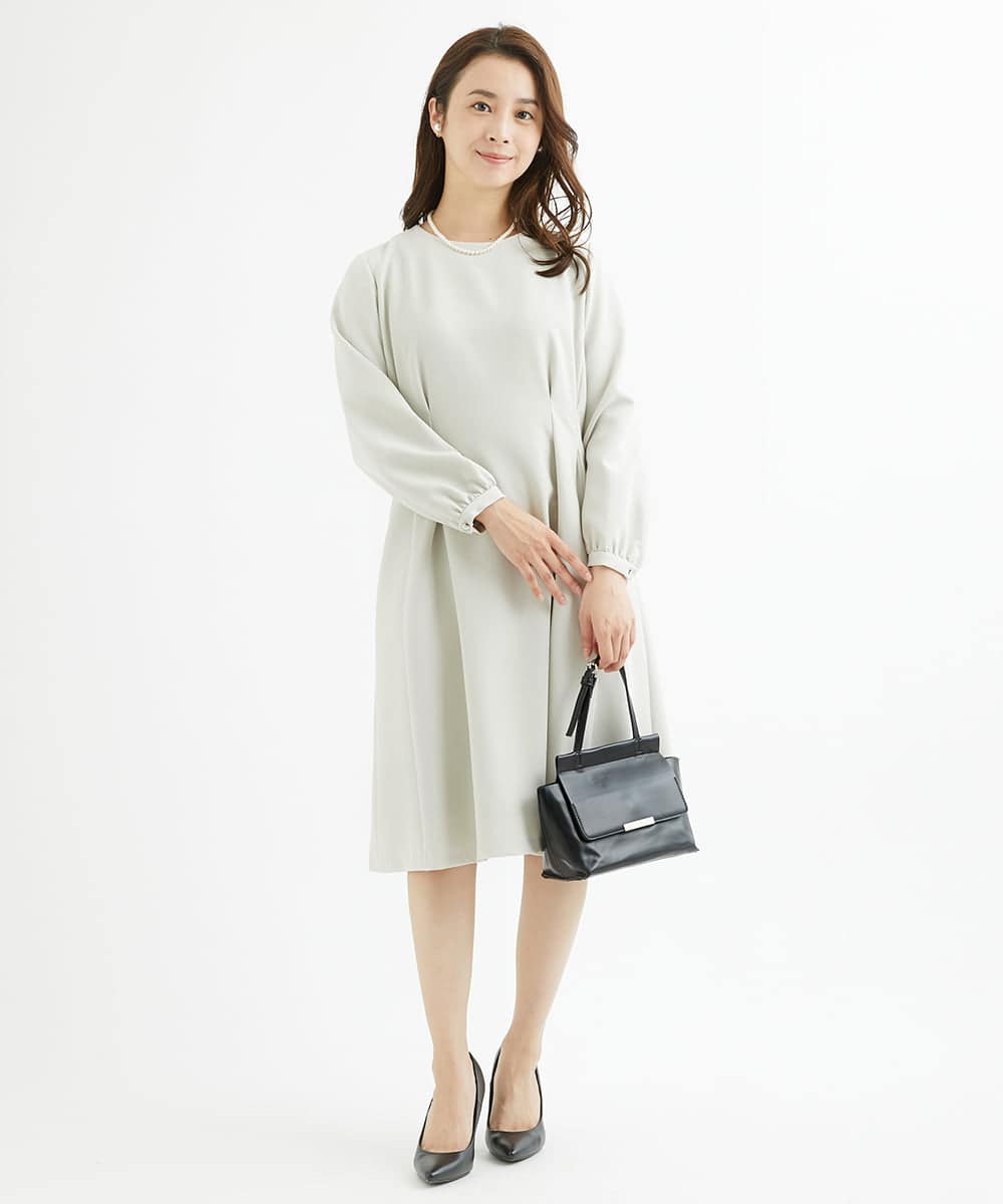 F1EAV48210 MK MICHEL KLEIN(小さいサイズ)(メゾン ドゥ サンク) 【小さいサイズ】ダブルクロスウエストタックワンピース/洗える ネイビー