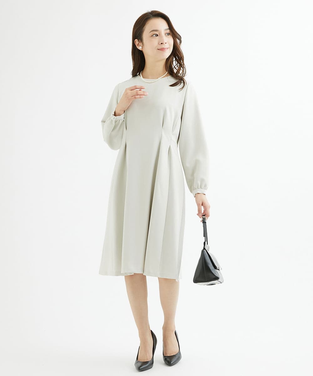 F1EAV48210 MK MICHEL KLEIN(小さいサイズ)(メゾン ドゥ サンク) 【小さいサイズ】ダブルクロスウエストタックワンピース/洗える ネイビー