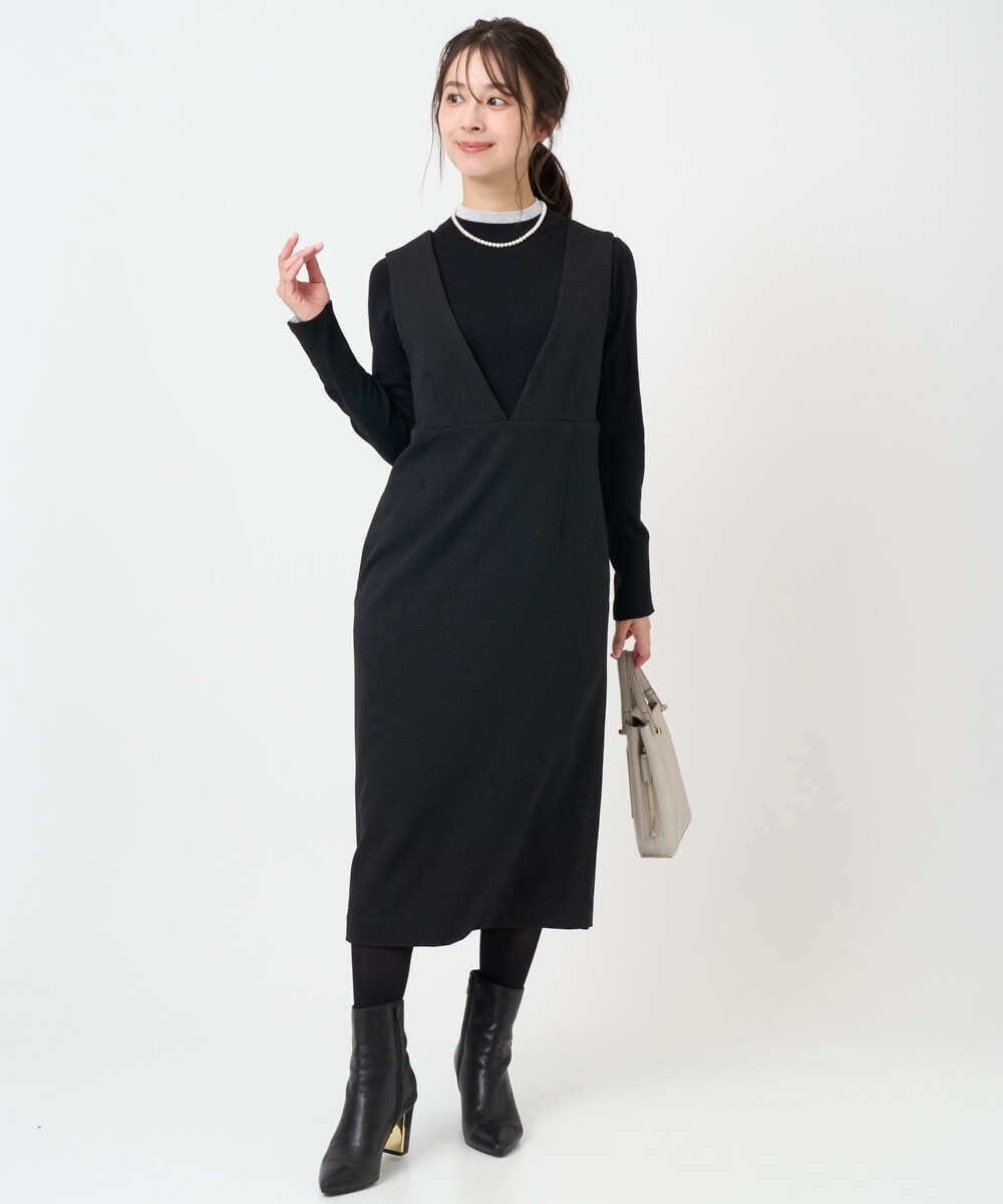 F1EBD51230 MK MICHEL KLEIN(小さいサイズ)(メゾン ドゥ サンク) 【小さいサイズ】ウールライク Vネックジャンパースカート/洗える グレー