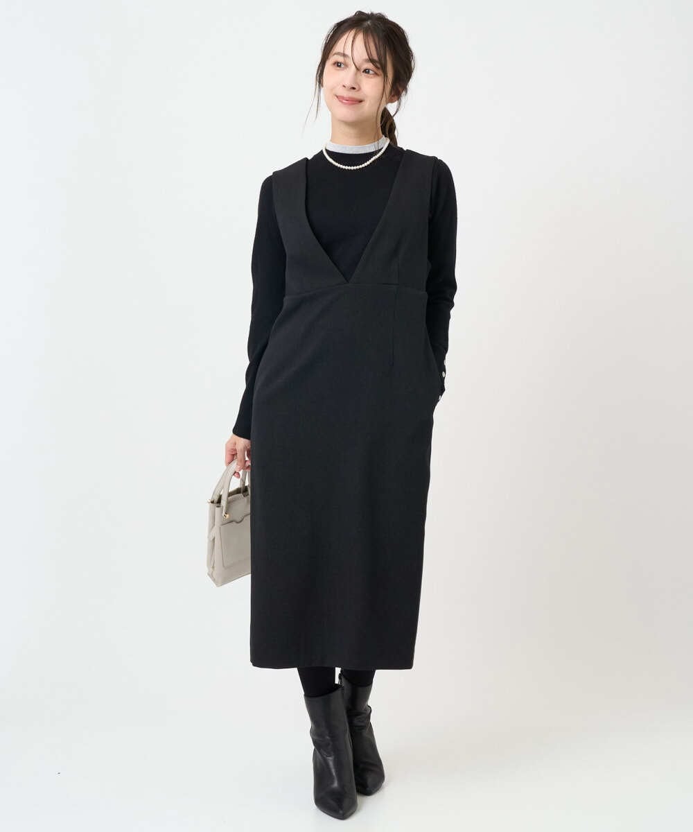 F1EBD51230 MK MICHEL KLEIN(小さいサイズ)(メゾン ドゥ サンク) 【小さいサイズ】ウールライク Vネックジャンパースカート/洗える グレー