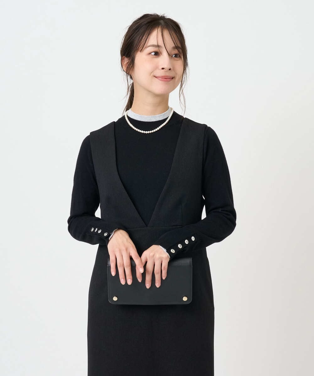 F1EBD51230 MK MICHEL KLEIN(小さいサイズ)(メゾン ドゥ サンク) 【小さいサイズ】ウールライク Vネックジャンパースカート/洗える グレー