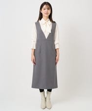 F1EBD51230 MK MICHEL KLEIN(小さいサイズ)(メゾン ドゥ サンク) 【小さいサイズ】ウールライク Vネックジャンパースカート/洗える グレー