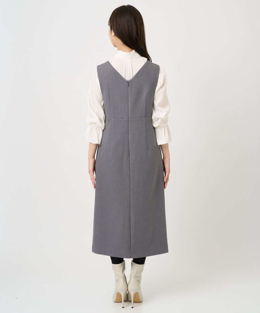 F1EBD51230 MK MICHEL KLEIN(小さいサイズ)(メゾン ドゥ サンク) 【小さいサイズ】ウールライク Vネックジャンパースカート/洗える グレー