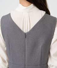 F1EBD51230 MK MICHEL KLEIN(小さいサイズ)(メゾン ドゥ サンク) 【小さいサイズ】ウールライク Vネックジャンパースカート/洗える グレー